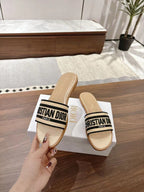 DIOR DWAY SLIDES IN BEIGE AND BLACK TECHNICAL FABRIC