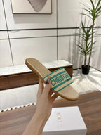DIOR DWAY SLIDES IN BEIGE AND GREEN TECHNICAL FABRIC