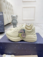 GUCCI RHYTON TRAINER WHITE LAMBSKIN WITH PURPLE DINO MOTIF