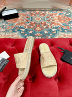 CHANEL FLAT SLIPPERS IN BEIGE LAMBSKIN MIX WOVEN