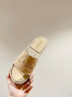CHANEL FLAT SLIPPERS IN BEIGE LAMBSKIN MIX WOVEN