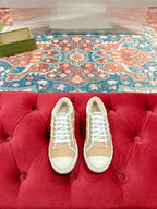 GUCCI CANVAS SNEAKER IN CAMEL BROWN DENIM WITH BEIGE FLEECE LINING