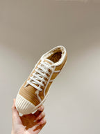 GUCCI CANVAS SNEAKER IN CAMEL BROWN DENIM WITH BEIGE FLEECE LINING