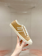 GUCCI CANVAS SNEAKER IN CAMEL BROWN DENIM WITH BEIGE FLEECE LINING