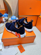 HERMES DEPART SLIP-ON SNEAKER IN NAVY BLUE KNIT AND CALFSKIN
