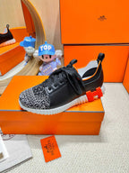 HERMES DEPART SLIP-ON SNEAKER IN WHITE MIX BLACK KNIT AND CALFSKIN