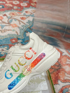 GUCCI RHYTON TRAINER WHITE CALFSKIN WITH MULTI PATTERNS