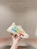 GUCCI RHYTON TRAINER WHITE CALFSKIN WITH MULTI PATTERNS