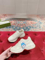 GUCCI RHYTON TRAINER WHITE CALFSKIN WITH DOREMON MOTIF