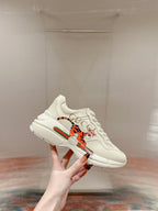 GUCCI RHYTON LOGO TRAINER WHITE CALFSKIN WITH TIGER MOTIF