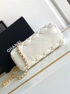 CHANEL CLASSIC MINI 20 CLUTCH WITH STRAP IN GLOSSY WHITE CALFSKIN