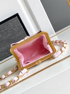 CHANEL MINI 13 CLUTCH WITH STRAP IN LIGHT PINK LAMBSKIN ATTACH BOW