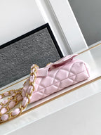 CHANEL MINI 13 CLUTCH WITH STRAP IN LIGHT PINK LAMBSKIN ATTACH BOW