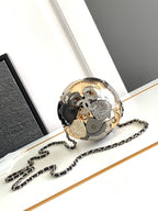 CHANEL EVENING BAG 9 GOLD SILVER RUTHENIUM METAL WITH CRYSTAL