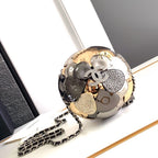 CHANEL EVENING BAG 9 GOLD SILVER RUTHENIUM METAL WITH CRYSTAL