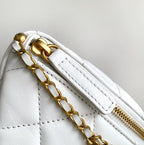 CHANEL WAIST 24 BAG IN WHITE CALFSKIN WITH PEARL CHAIN AND GOLD HARDWARE