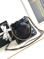 CHANEL MINI 20 BAG IN BLACK SHINNY CALFSKIN WITH GOLD METAL