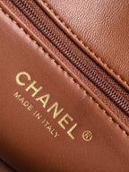 CHANEL 25S FLAP BAG 18 CM IN BEIGE WOOL AND BROWN LAMBSKIN