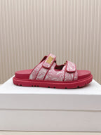 DIOR CLASSIC DOUBLE-STRAP SLIDES 25S IN DARK PINK FABRIC AND CALFSKIN