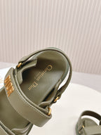 DIOR BACK-STRAP SANDALS 25S IN MOSS GREEN CALFSKIN WITH GOLD HARDWARE