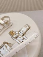 DIOR BACK-STRAP SANDALS 25S IN CREAM WHITE AND GOLD CALFSKIN WITH BUTTERFLY MOTIF