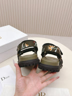DIOR BACK-STRAP SANDALS 25S IN MOSS GREEN CALFSKIN EMBROIDERED WITH PETITES FLEURS