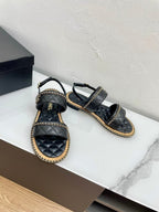 CHANEL DOUBLE STRAPS SANDALS IN BLACK LAMBSKIN