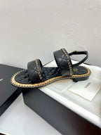 CHANEL DOUBLE STRAPS SANDALS IN BLACK LAMBSKIN