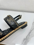 CHANEL DOUBLE STRAPS SANDALS IN BLACK LAMBSKIN