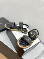 CHANEL DOUBLE STRAPS SANDALS IN BLACK LAMBSKIN