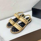 CHANEL DOUBLE STRAPS SANDALS IN YELLOW CREAM LAMBSKIN