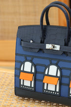 HERMES BIRKIN FAUBOURG TOUCH 20 IN NAVY MIX CLASSIC BLUE CALFSKIN WITH SILVER HARDWARE