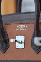 HERMES BIRKIN FAUBOURG TOUCH 20 IN CHOCOLATE MIX BRONZE BROWN CALFSKIN WITH SILVER HARDWARE