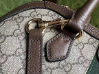 GUCCI OPHIDIA 31 SMALL TOP HANDLE BAG IN BEIGE CANVAS AND BROWN CALFSKIN