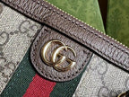 GUCCI OPHIDIA 31 SMALL TOP HANDLE BAG IN BEIGE CANVAS AND BROWN CALFSKIN