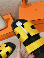 HERMES CHYPRE SANDAL BLACK MIX BRIGHT YELLOW CALFSKIN