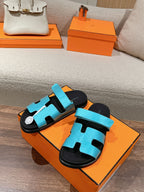 HERMES CHYPRE SANDAL BLACK MIX SKY CALFSKIN