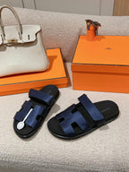 HERMES CHYPRE SANDAL BLACK MIX LIGHT BERRY CALFSKIN