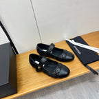 CHANEL FLAT MARY JANE SHOES 25S IN BLACK VELVET