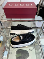 GUCCI SNEAKER IN BLACK CANVAS WITH BEIGE FLEECE LINING