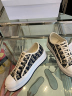 DIOR WALK'N PLATFORM SNEAKER IN BLACK MIX CAMEL BROWN EMBROIDERY ICONIC PATTERNS FABRIC