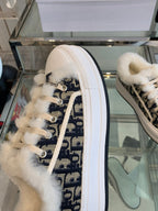 DIOR ALK'N PLATFORM SNEAKER CAMEL BROWN COTTON EMBROIDERED WITH OBLIQUE MOTIF AND WHITE SHEARLING