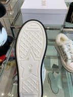 DIOR ALK'N PLATFORM SNEAKER PALE GRAY COTTON EMBROIDERED WITH OBLIQUE MOTIF AND WHITE SHEARLING