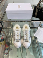 DIOR ALK'N PLATFORM SNEAKER PALE GRAY COTTON EMBROIDERED WITH OBLIQUE MOTIF AND WHITE SHEARLING