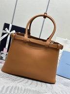 PRADA 25S BUCKLE MEDIUM HANDBAG 35 IN RK CARAMEL CALFSKIN GOLD HARDWRE
