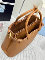 PRADA 25S BUCKLE MEDIUM HANDBAG 35 IN RK CARAMEL CALFSKIN GOLD HARDWRE