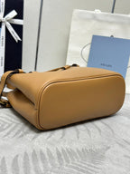 PRADA 25S BUCKLE MEDIUM HANDBAG 28 IN CARAMEL CALFSKIN GOLD HARDWRE