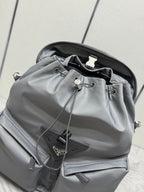 PRADA TRIANGLE LOGO BACKPACK 42 IN RHINO GRAY RE-NYLON