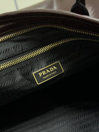 PRADA 25S BONNIE EXTRA-LARGE 42 IN RK BROWN GLOSSY CALFSKIN GOLD HARDWARE