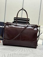 PRADA 25S BONNIE EXTRA-LARGE 42 IN RK BROWN GLOSSY CALFSKIN GOLD HARDWARE